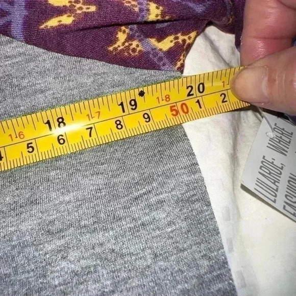 Lularoe large grey Randy baseball‎ T. Purple & yellow aztec sleeve, grey body. - Picture 5 of 7